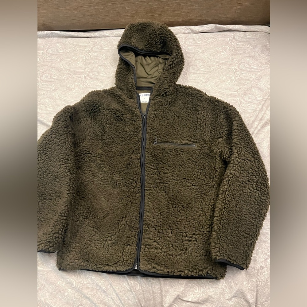 Old Navy Cozy Olive Green Sherpa Jacket with Hood men XS